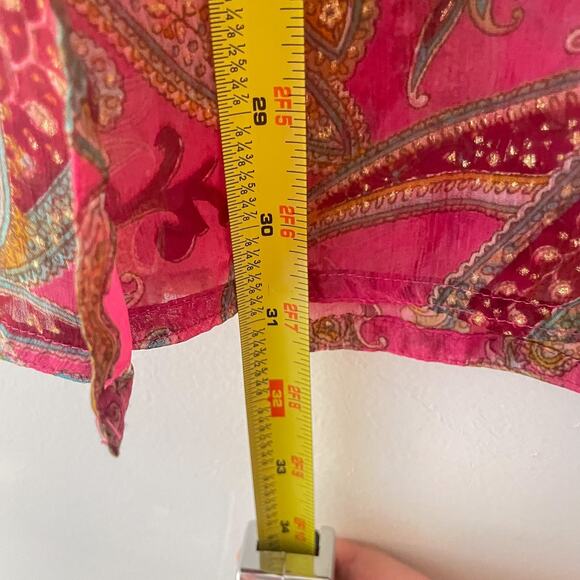 Raj 100% Silk Boho Paisley Tunic Top Beaded Pink Sheer Festival Kaftan Cover Up - Picture 9 of 10